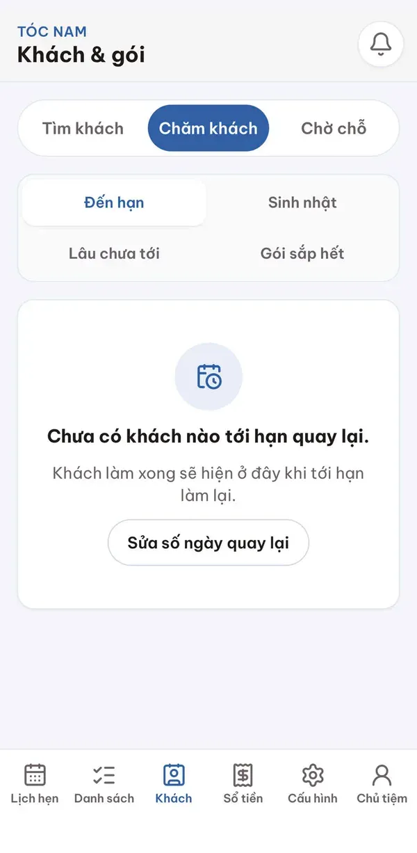 Mục chăm khách của SAPA với các nhóm khách đến hạn, sinh nhật, lâu chưa tới, gói sắp hết